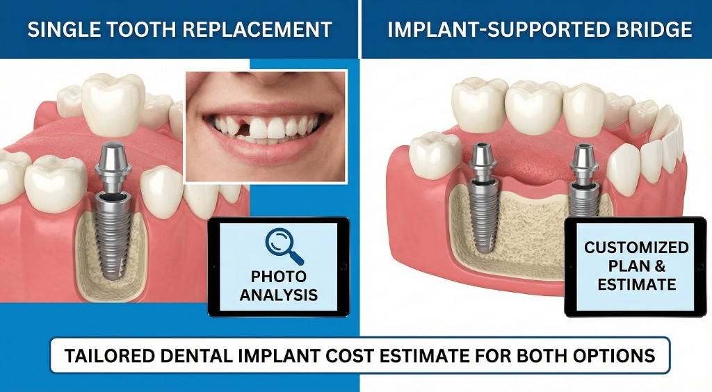 Single Tooth Replacement and Implant-Supported Bridge diagram